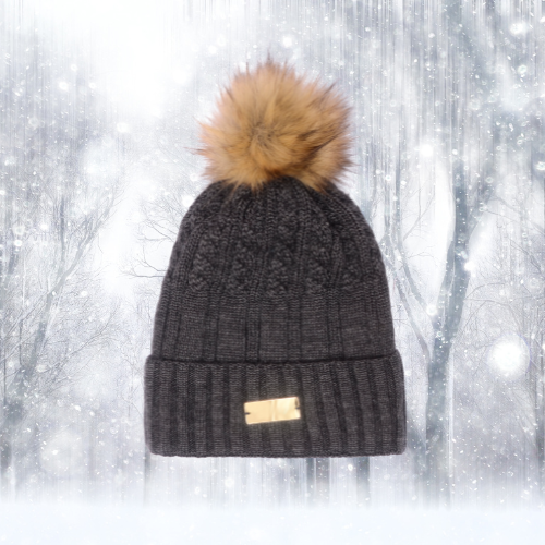 Charcoal Cable-Knit Pom-Pom image